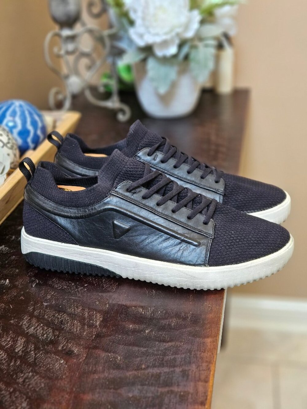 Mark Nason Men's Slip-On Leather/Knit Sneakers, Black, Sz 13